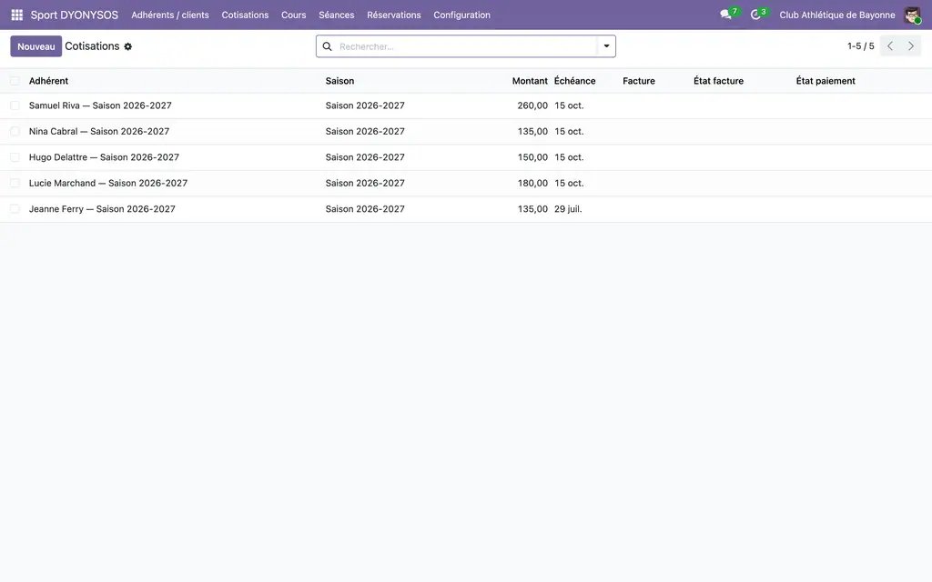 Club sportif (Odoo Online) — capture 5