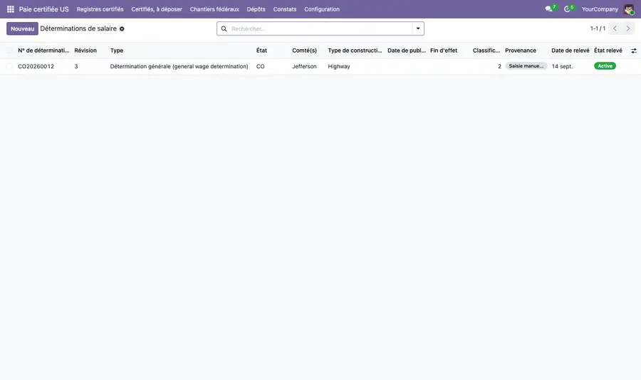 Liste des déterminations de salaire avec leur provenance