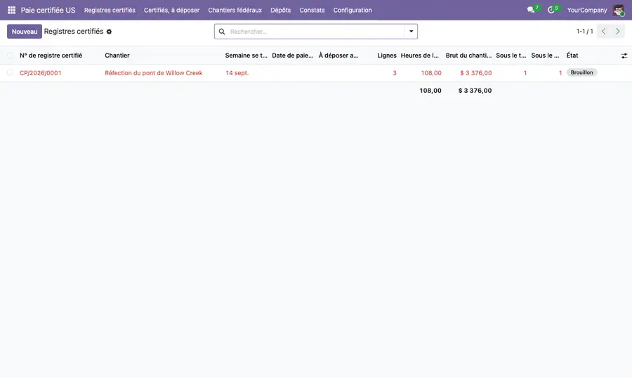 Parcours dans l'application : registres, chantiers, classifications, déterminations de salaire, programmes d'apprentissage
