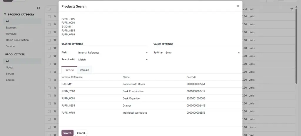 The bulk search with five pasted references and their preview