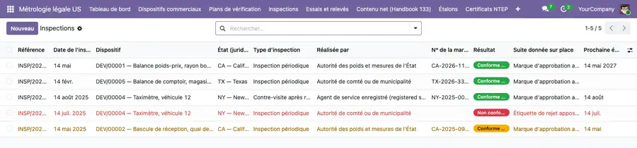 Les inspections consignées : la marque apposée, la suite donnée sur pl