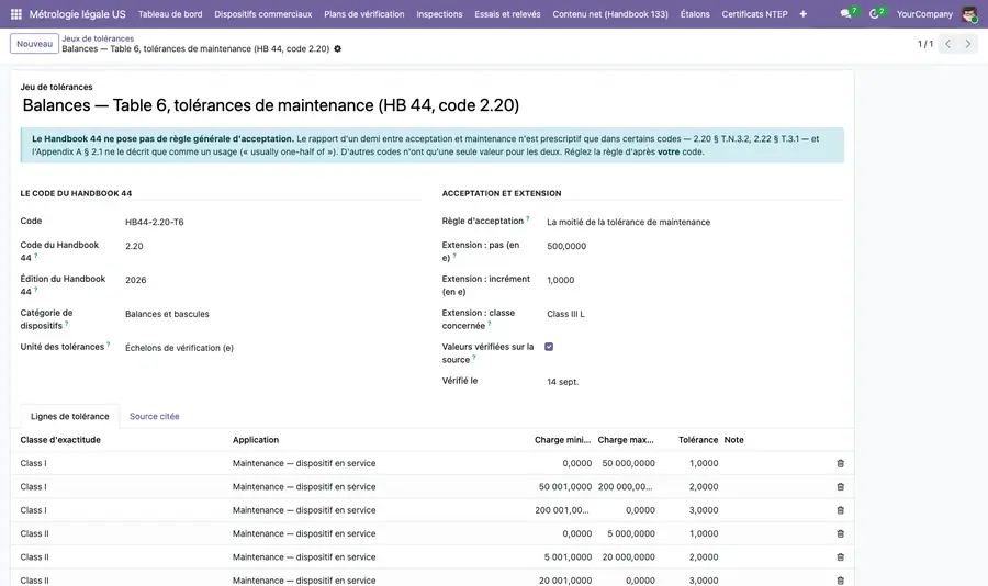 La Table 6 du code 2.20, avec sa règle d'acceptation, sa règle d'exten