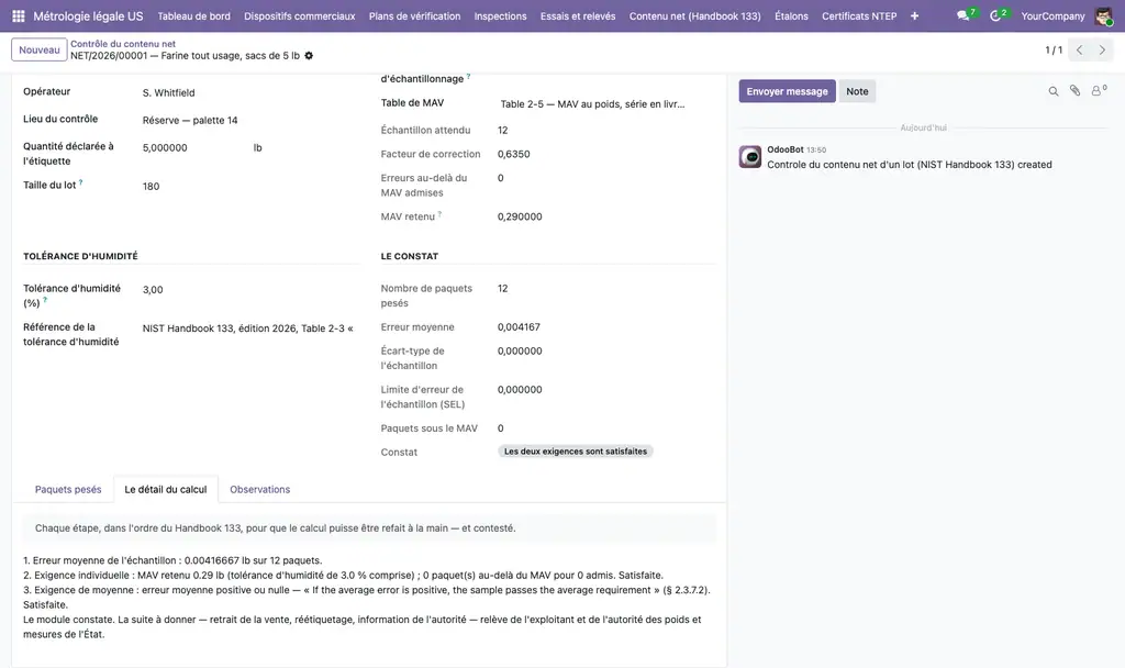 Un contrôle de contenu net, et son calcul montré pas à pas dans l'ordr