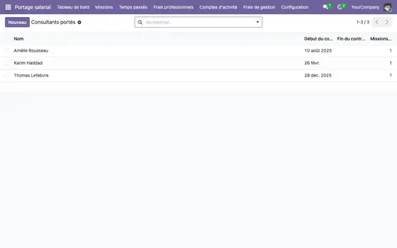 Portage salarial — consultants, missions, temps passé (gratuit) — capture 2