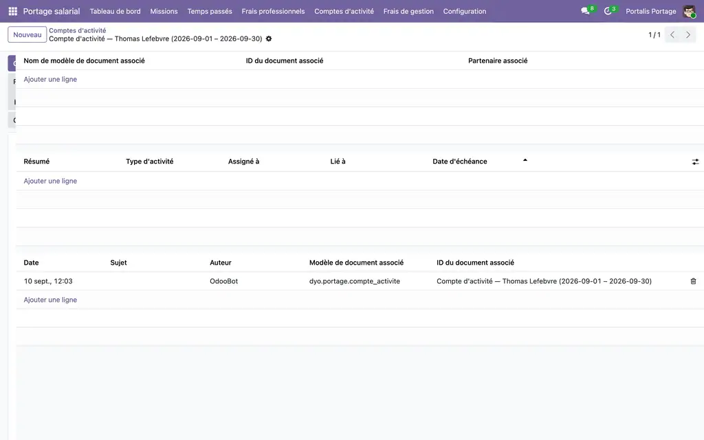 Portage salarial — consultants, missions, temps passé (gratuit) (Odoo Online) — capture 4