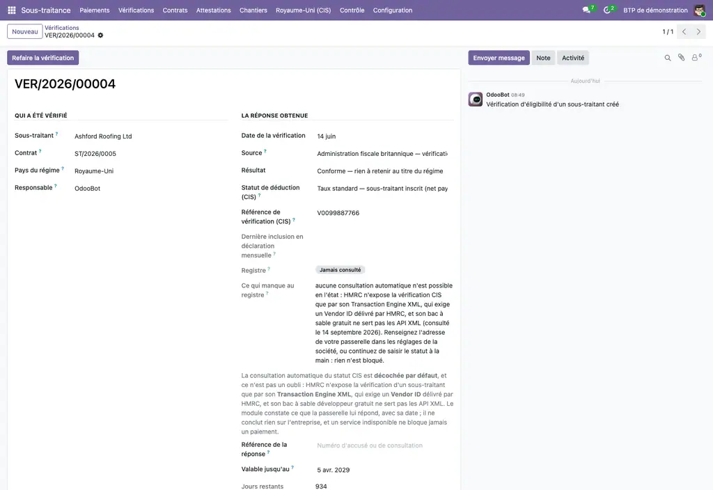 Fiche d'une vérification CIS : l'application explique pourquoi la consultation automatique n'est pas disponible