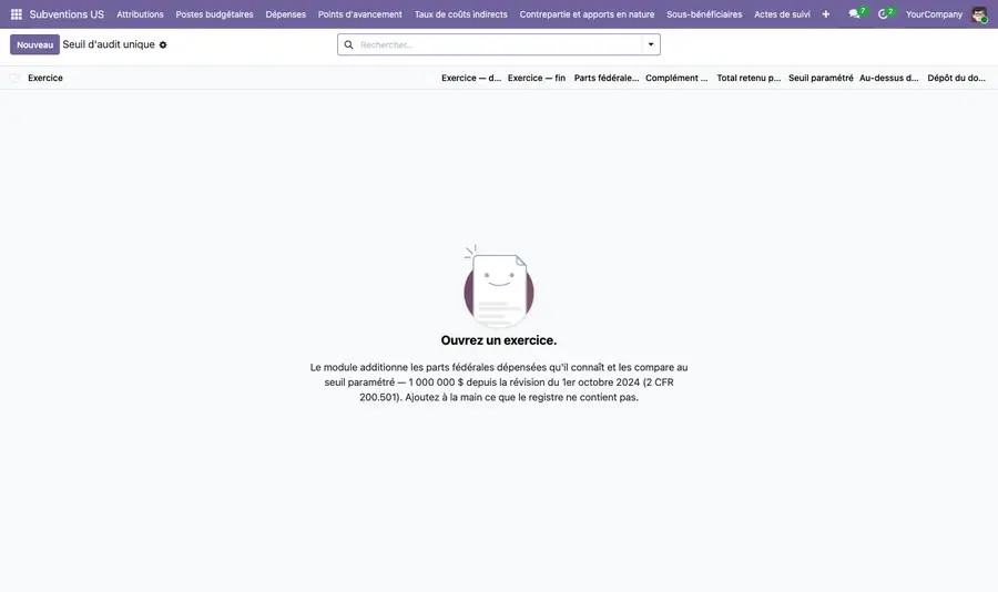Constat de seuil d'audit unique